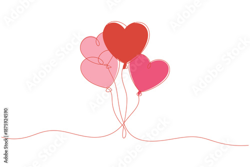 A cluster of heart-shaped balloons in various shades of pink and red floating in the air