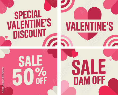 A Valentine's Day sale advertisement with heart designs and discount offers