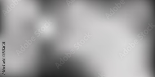 Grainy black white abstract background, with rough abstract gradient shape, dark noise texture and smooth glowing digital wide banner design