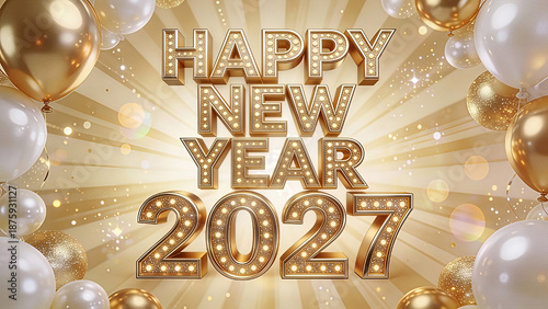 A luxurious and festive digital art illustration featuring the text HAPPY NEW YEAR 2027 in a bold, stacked layout. Happy New Year, New Year