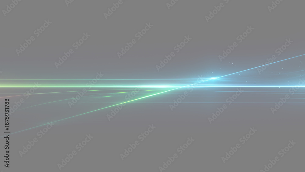 Fototapeta premium 水平に走る緑と青の光と近未来的なサイバーラインの背景