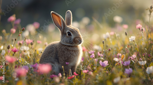 rabbit in a field of wildflowers