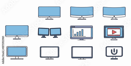 Collection of modern computer monitors and displays in various styles and configurations