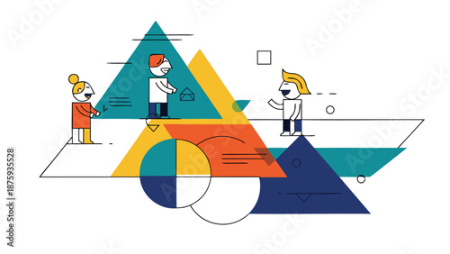 Abstract geometric illustration of people communicating and sharing information in a modern style