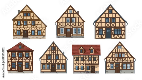 Selection of traditional half-timbered houses showcases the charming architectural style found in historic European villages.