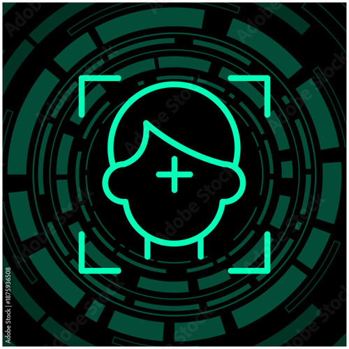 顔認証・生体認証によるセキュリティシステムのサイバーアイコン（Face Recognition, Biometric Security Vector）