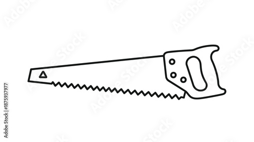 Simple black and white illustration of a hand saw tool clearly depicting its design