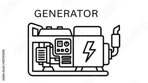 A simple line drawing depicts a portable generator with visible controls and a lightning bolt