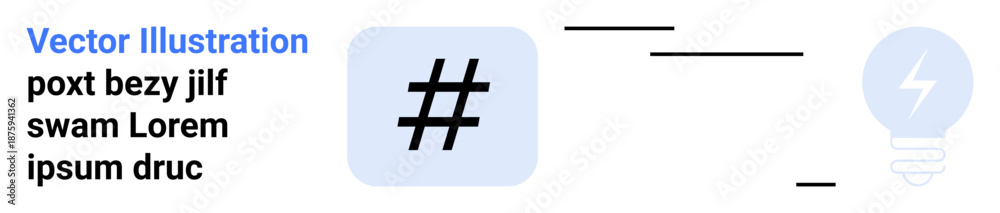 Fototapeta premium metadata tag in a blue square alongside a lightbulb with a bolt inside. Ideal for creativity, innovation, teamwork, content creation, brainstorming, design thinking, digital marketing, simple landing