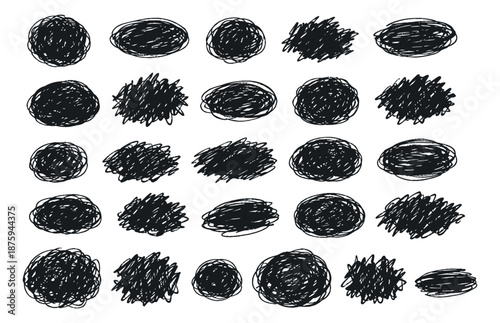 Hand drawn doodle elements set featuring various circular and oval scribble marks for creative design projects