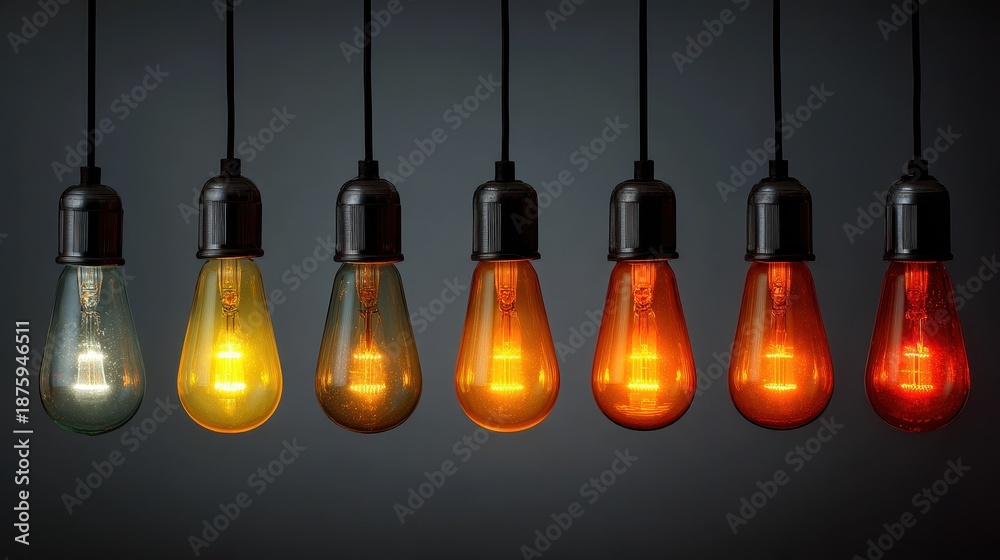 Obraz premium Vintage Light Bulbs Hanging in a Row with Warm-toned Glow