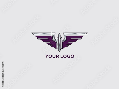 Stylized Silver Wings Logo Design Element.