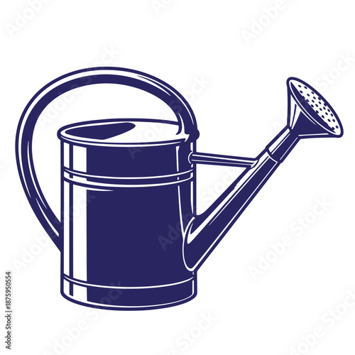 blue line art illustration of a watering can isolated on transparent background