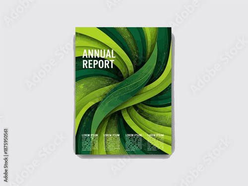 Annual Report Cover with Green Leaves Design.