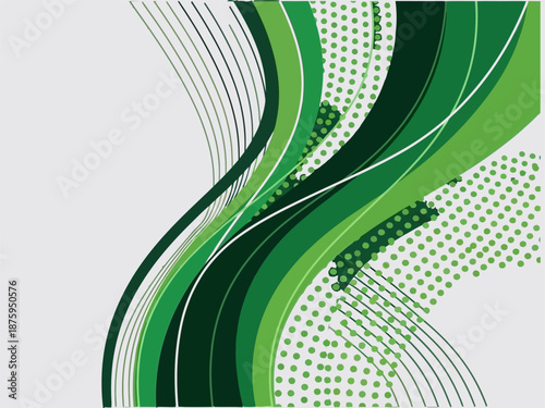 Green Abstract Wavy Lines and Dots.