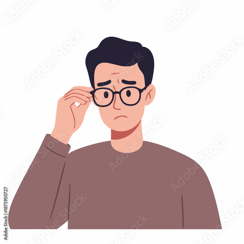 Simple Flat Illustration of a Man Adjusting His Eyeglasses Visual Asset
