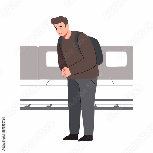 Flat Style Passenger Discomfort on Train Platform Transportation Illustration