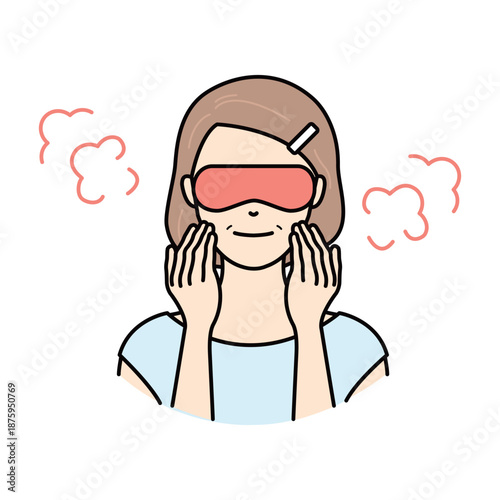 Senior woman using a warm eye mask for relaxation and care