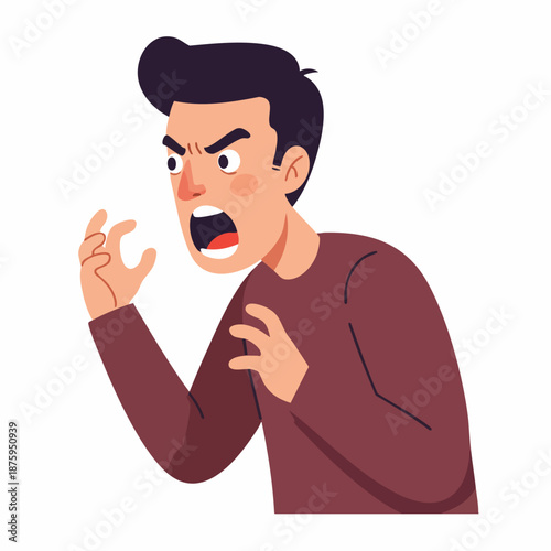 Cartoon Illustration Angry Man Shouting with Aggressive Facial Expression Character