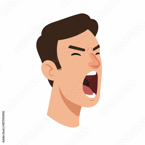 Flat Style Upset Angry Shouting Man Face Expression Illustration