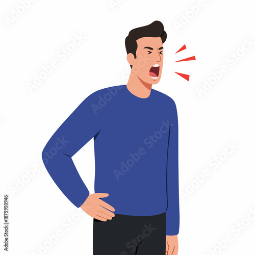 Modern Flat Style Angry Man Yelling with Hand on Hip Illustration