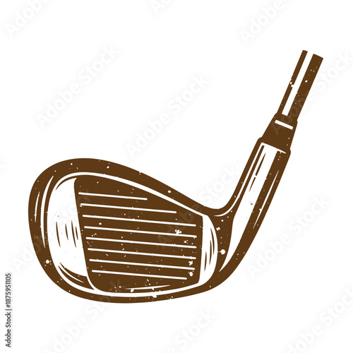 Drawing Vintage Brown golf club head with horizontal lines and handle on white background  golfing equipment