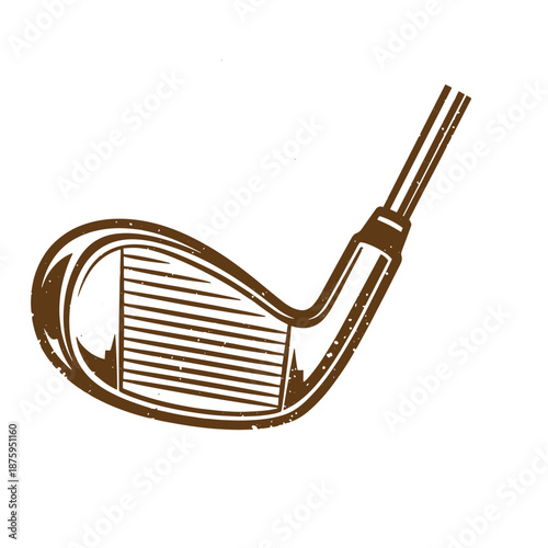 Drawing Vintage Brown golf club head with horizontal lines on face and white background
