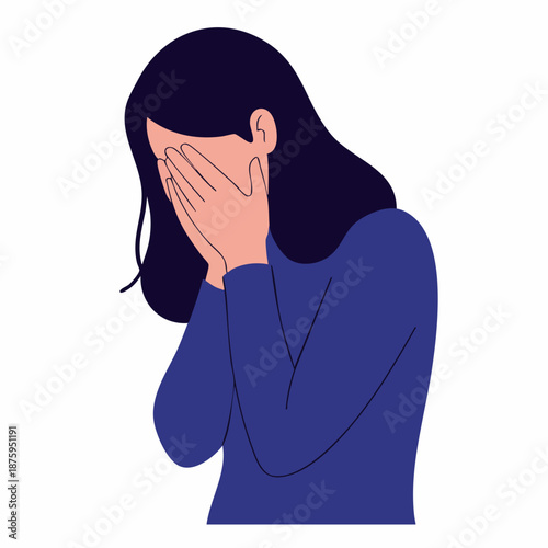 Flat Illustration Young Woman Covering Her Face with Hands Expression Emotion