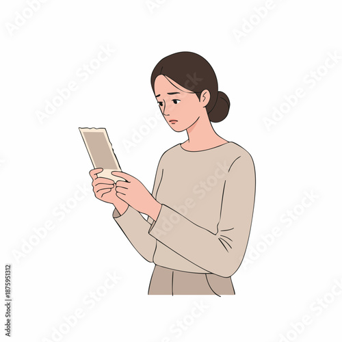 Flat Cartoon Illustration Depressed Woman Looking at a Small Mirror Illustration