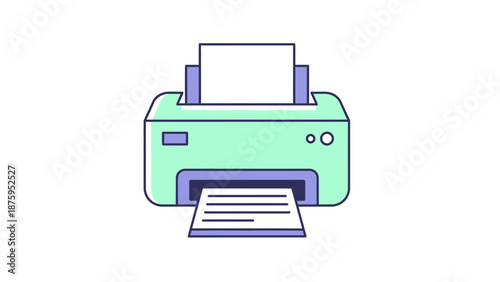 Flat design icon of a printer with paper printing out.