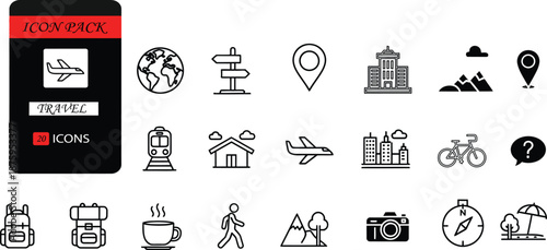 Collection of various travel and navigation icons with a tomtom device