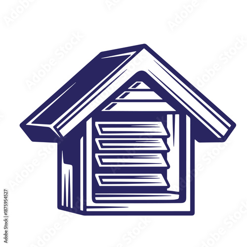 simple blue houseshaped beehive with horizontal honeycomb structure isolated on transparent background