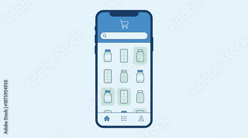 Mobile pharmacy shopping app on smartphone screen