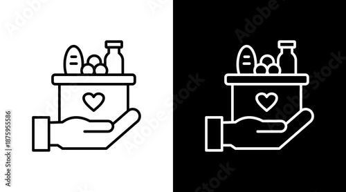 Food Donation Outline White Icon Set Design