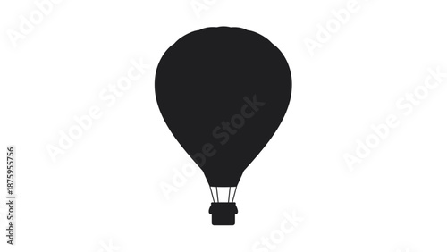 Silhouette of a hot air balloon in flight against a white background.
