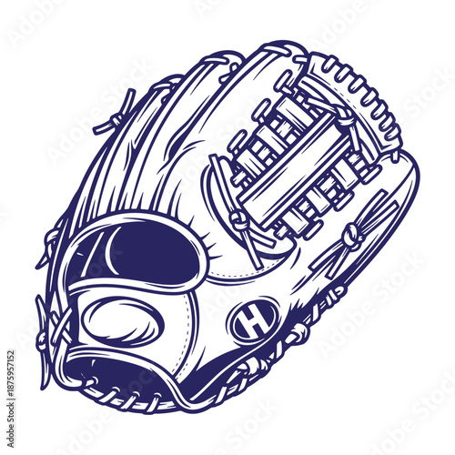 baseball glove illustration with leather and laces and letter H logo isolated on transparent background