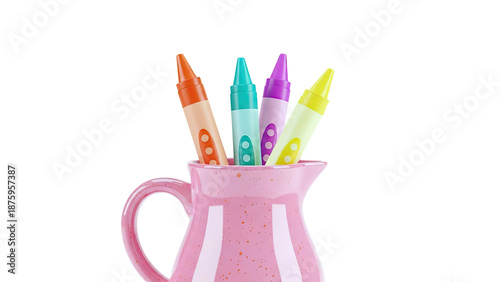Colorful Crayons in a Pink Pitcher