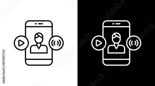 Influencer Live Stream Outline White Icon Set Design