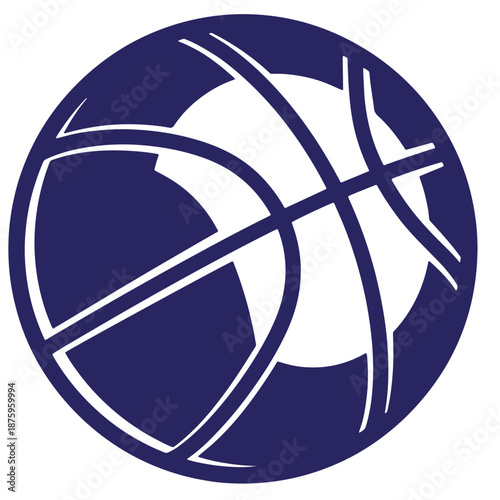 blue basketball icon with white lines and panels isolated on transparent background