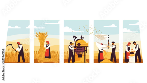 Traditional Farming Techniques Illustrated in a Series of Scenes.