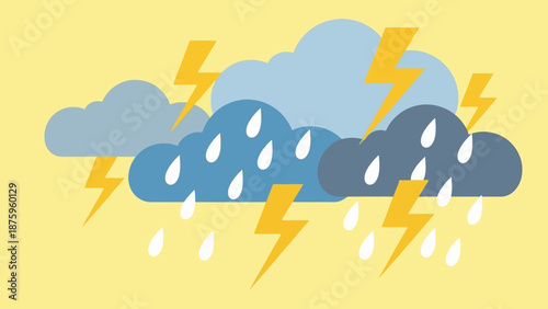 Stormy weather with rain and lightning.