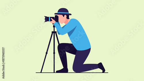 Photographer taking a picture on a tripod.