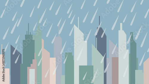 Cityscape with Rainy Weather and Modern Skyscrapers.