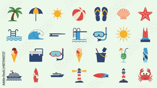 Collection of Summer Vacation Icons and Symbols.