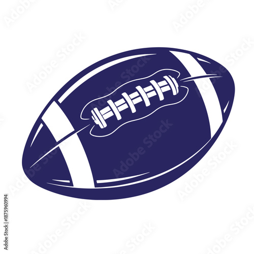 blue rugby ball with white stripes and laces isolated on transparent background for sports design