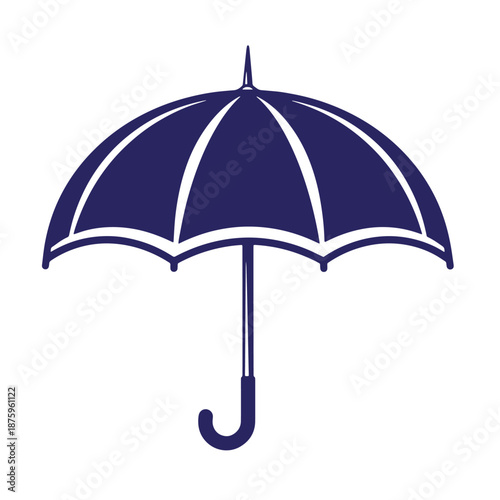 blue umbrella with white highlights and curved handle isolated on transparent background