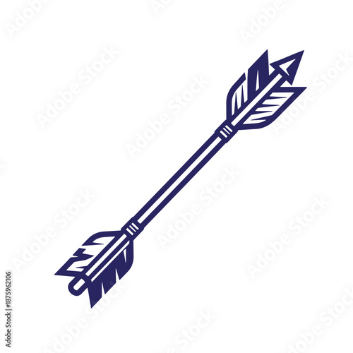 dark blue arrow icon with sharp tip and feathers isolated on transparent background