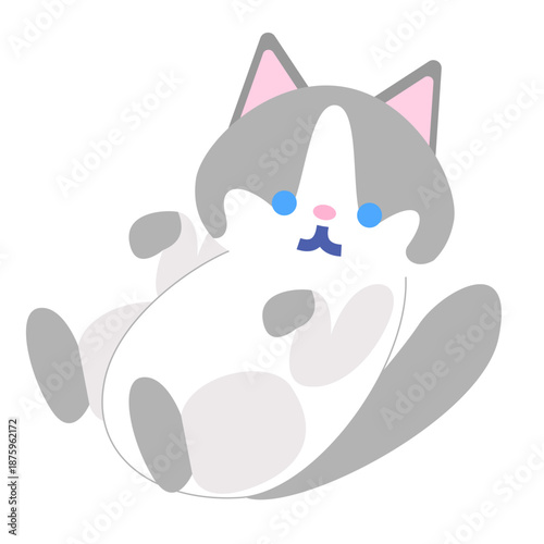ころんと寝転ぶかわいい猫キャラクターのイラスト