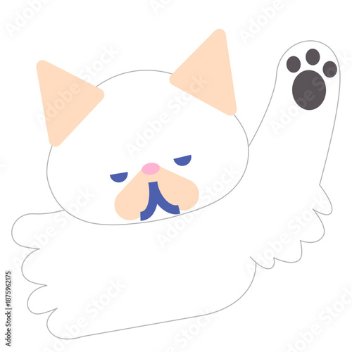 手をあげる天使のような白猫キャラクターイラスト