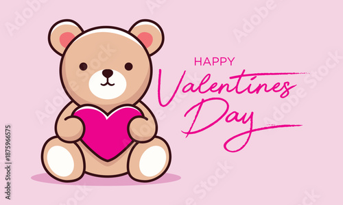Cute Teddy Bear Holding Heart Happy Valentine’s Day Greeting Card